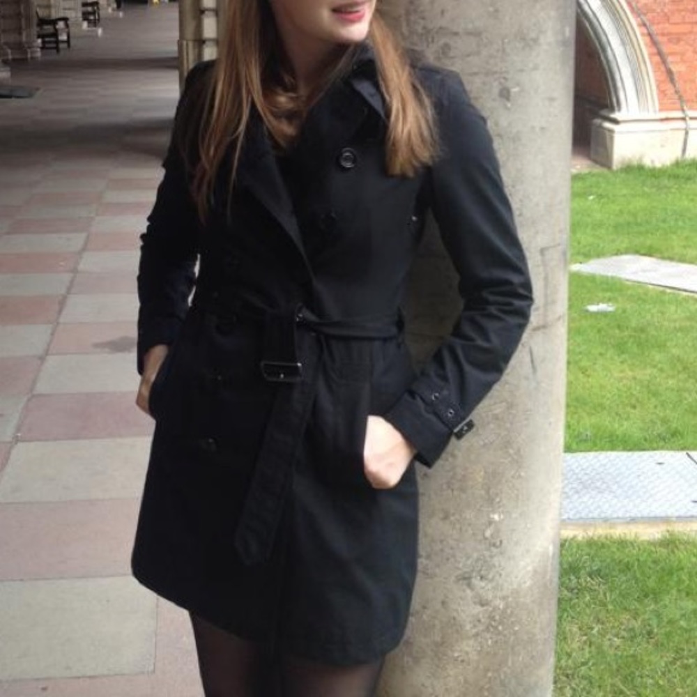 Vintage Black Burberry Brit Trench Coat from Harrods, London.